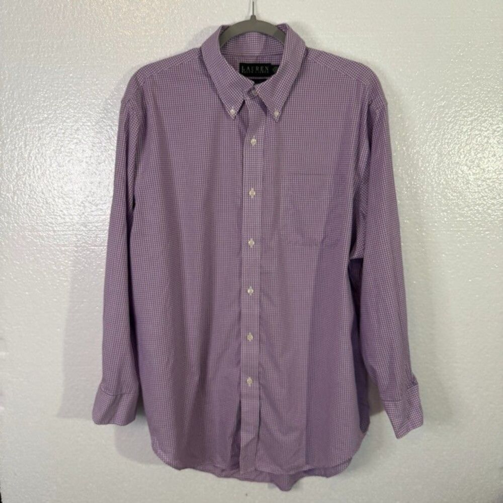 Classic Fit Non Iron XL 17 32/33 Lauren Ralph Lauren Mens Purple Gingham Extra L